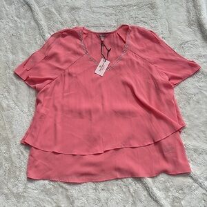 Juicy Couture Women's Rhinestone Studded V Neck Cut Out Arm Blouse Size XXL